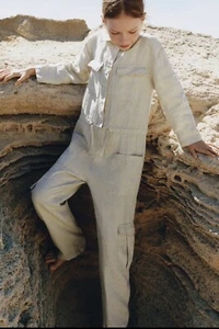 NWT ZARA GIRLS LINEN CARGO JUMPSUIT SIZE 13-14 YEARS - Picture 1 of 5