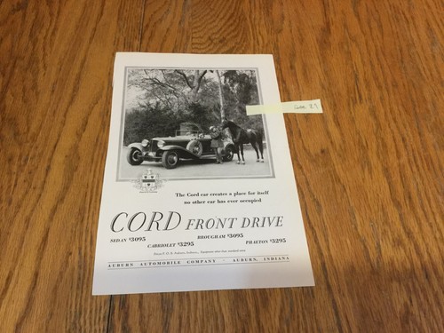 Cord Sedan Front Drive Print Ad 1929 Auburn, Indiana | eBay