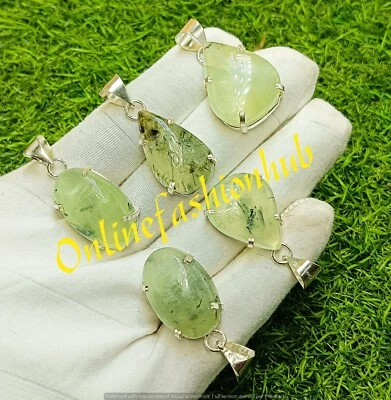 Lote al por mayor de 5 piezas de piedras preciosas de prehnita curativas colgantes enchapados en plata 925 Foto 1 de 3