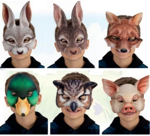 Deluxe Animal Face Mask Adults Kids Adjustable Farm Zoo Animals 3D Fancy Dress B - Picture 1 of 12