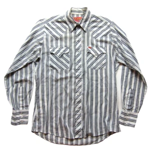 Vintage Ely Plains Grey White Stripe Snap Button Long Sleeve Western Shirt Med - Picture 1 of 5