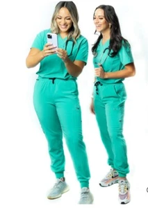 Millennials In motion MIM Scrub Jogger Pants Surgical Green Female Small Pockets - Picture 1 of 9