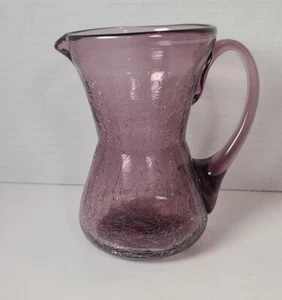 Vintage Hand Blown purple Crackle glass Pitcher - Picture 1 of 11