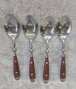 Hamton Silversmiths Bistro Woodgrain Brown Stainless Sppons 7.5in Flatware Qty4 - Picture 1 of 1