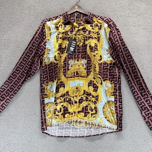 Moda Color Baroque Greek Key Shirt Mens Size 2XL Med Pink Gold Black Satin NWT - Picture 1 of 8