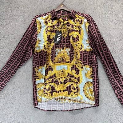 Moda Color Baroque Greek Key Shirt Mens Size 2XL Med Pink Gold Black  Satin NWT - Image 1 of 4