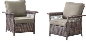 Outdoor Wicker Patio Chairs Set – 2 Rattan Chairs with Cushions for Porch or Bal - Picture 1 of 6