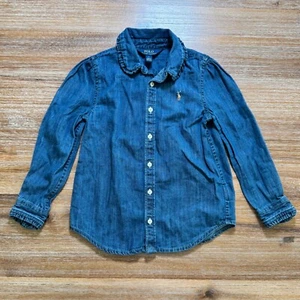Polo Ralph Lauren Denim Shirt Ruffle Collar Long Sleeve Top Size S - Picture 1 of 6