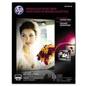 Papier fotograficzny HP Premium Plus 80 funtów. Błyszczący 8-1/2 x 11 50 arkuszy/opakowanie CR664A - Zdjęcie 1 z 2