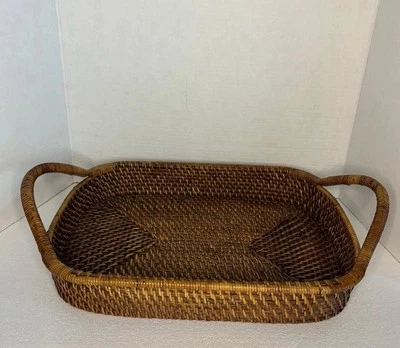 Woven Selections Pampered Chef Rectangular Heavy Duty Rattan Tray Basket🌺☕️ - Image 1 of 4