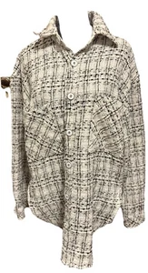 Camisa Charlie Luciano Unisex Talla M Blanca Negra Cuadros Tweed Abotonada - Imagen 1 de 21