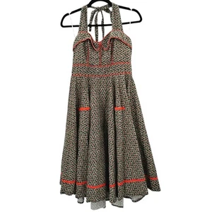 Aryeh Retro Pinup Halter Neck Dress Medallion Print Vintage Inspired Size Large - Picture 1 of 5