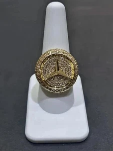 14K Yellow Gold Plated 2Ct Round Cut Lab-Created Diamond Cluster CharmMen's Ring - Picture 1 of 4