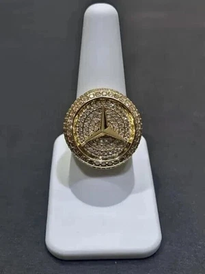 14K Yellow Gold Plated 2Ct Round Cut Lab-Created Diamond Cluster CharmMen's Ring - Image 1 of 4