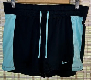 Nike Shorts Women's Black Teal Elastic Waist Draw String Key Pocket Sz Small - Picture 1 of 5