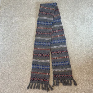 J Crew Fair Isle Knit Lambswool Scarf Gray Red Blue Tassels Winter Warm - Picture 1 of 7