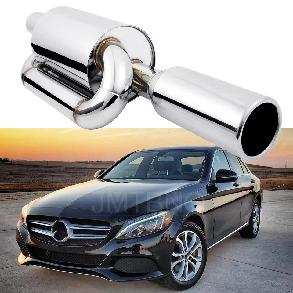 Resonador silenciador escape doble bucle 2,5" entrada 4" punta para Mercedes-Benz C300 C63 Foto 1 de 4