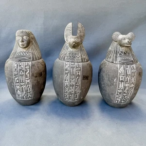 Authentische Ägyptische Hieroglyphen Überdachungsgläser Antik Skulptur Basalt Stein Selten - Bild 1 von 23