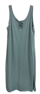 Nina Piccalino Dress Size M Green VTG Sleeveless Long Cotton Lagenlook Flowers - Image 1 of 4