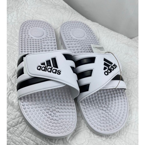 Sandali da uomo Adidas nuovi senza scatola taglia 17 bianco nero Adissage Slide vacanze spiaggia NUOVI
