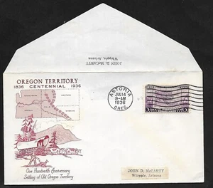 #783 3c Oregon Territory -Grimsland FDC Astoria Cancel 7/14/1936 - Picture 1 of 2