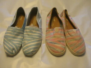 TOMS Women’s 1 Alpargata Blue Strip 1 Pink Multi Slip Ons  SZ6M BUY 1 GET 1 NWOB - Picture 1 of 5