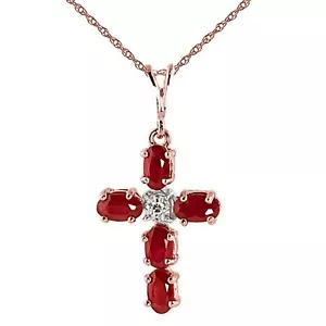 14K. GOLD CROSS WITH NATURAL DIAMOND & RUBIES - Picture 1 of 21