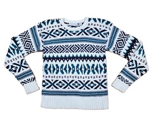 Maglione vintage donna M avorio bianco verde bordeaux blu navy azteco nordico anni 90 - Foto 1 di 12
