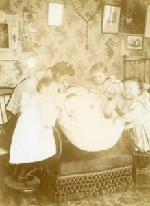 France Calais Childhood Siblings welcoming New Baby Old Photo 1900 - Imagen 1 de 3
