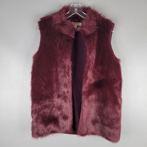 Maglione Michael Kors pelliccia sintetica aperto davanti gilet giacca misto lana prugna taglia M