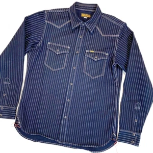 IRON HEART IHSH-62 12oz Wabash Western Shirt Striped Blue XL L30.3in Pit 22.0in - Picture 1 of 13