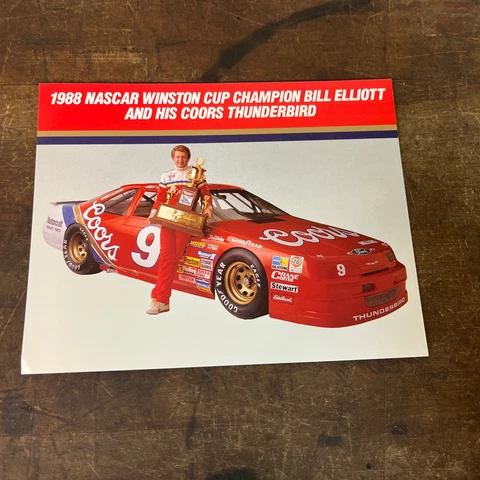 Vintage NOS 1988 Nascar Coors 2 Sided Post Card Bill Elliott Thunderbird Cover