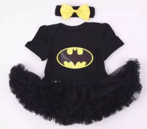BABY GIRL BATMAN BATGIRL ROMPER TUTU COSTUME SET with free headband SIZE 000-2 - Picture 1 of 1