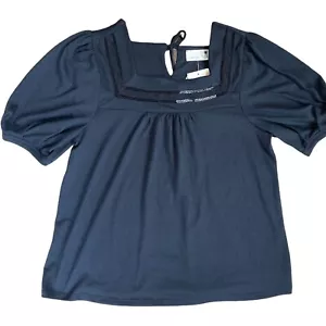 Everleigh Women’s Small Size Puff Sleeve Square Neck Knit Top Blouse Black NWT - Picture 1 of 6