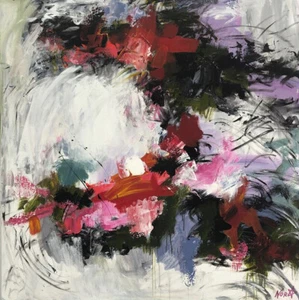 Obra de arte al óleo roja original extra grande pinturas abstractas bellas artes lienzo 40x40" - Imagen 1 de 8