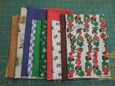Lote de 10 restos de tela de algodón a lunares vintage coordinados de Navidad Foto 1 de 4