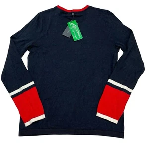 Tommy Hilfiger Suéter Hiedra Mujer S Azul Rojo Borde Cuello en V Navegación Náutica Preppy - Imagen 1 de 9