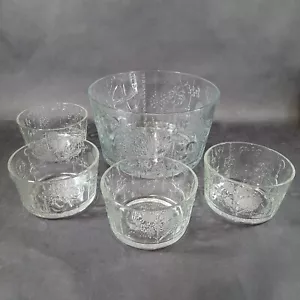 Iittala Finland Glass Serving Bowl Set Oiva Toikka Nuutajarvi Floral Set of 5 - Picture 1 of 18