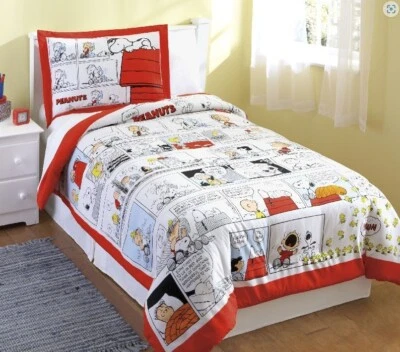 Twin / Single - Peanuts - Snoopy Charlie Brown Comics SHAM & COMFORTER SET - Image 1 of 2