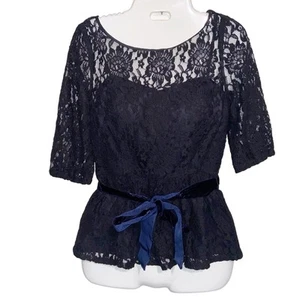 Juicy Couture Top Womens Size 0 XS Black Lace Velvet Tie Whimsical Goth Y2K 90s - Picture 1 of 12