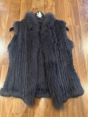 Chaleco de piel de conejo real gris suave chaqueta sin mangas de piel genuina para mujer talla S Foto 1 de 2