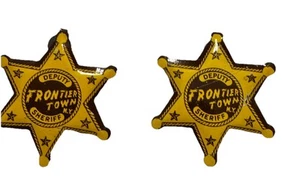Vintage 1950s Frontier Town NY Deputy Sheriff Tin Badges Lot of 2 Toy Western - Picture 1 of 5