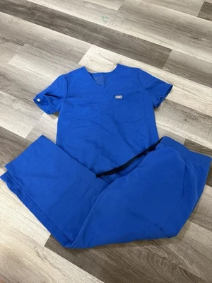 Conjunto de esfoliante feminino FIGS azul royal tamanho XS na parte superior - M/S na parte inferior! - Imagem 1 de 4