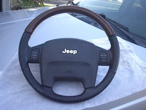 02-04 Jeep Grand Cherokee Overland Wood Leather Steering Wheel YF791DVAB - Picture 1 of 7