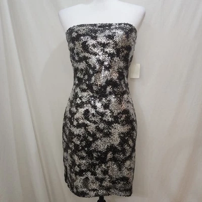 NWT Ruby Rox Black Silver Strapless Sequined Cocktail Formal Prom Dress, Medium - Image 1 of 4