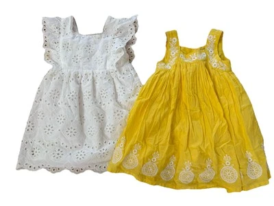 Designer Tahari Zara LOT OF 2 Girls 3T Dresses Yellow White Eyelet 100% Cotton - Image 1 of 4