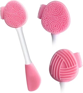 Silicone Face Scrubber Mask Brush Exfoliating Lip Cleansing Pink - Picture 1 of 7