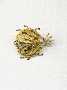 Spilla anni 80 In Argento Dorato 925 Filigrana - Picture 1 of 6