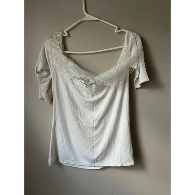 ASOS Off Shoulder Lace Trim Boho Tunic Top Cream White Women Feminine Romantic - Image 1 of 4