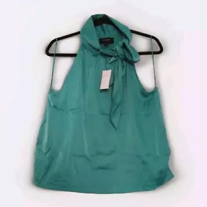 Banana Republic Satin Teal Halter Tie Neck Blouse Womens L Aquamarine Blue ~ New - Picture 1 of 9
